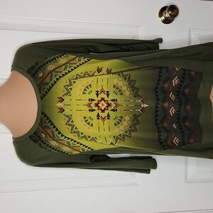 Roper Wear the West 3/4 sleeve top southwest western green shirt size large